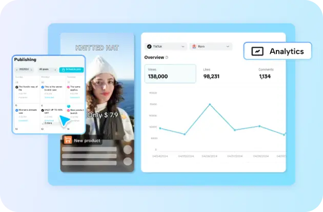 Pippit AI auto-publish and analytics dashboard for TikTok and social media