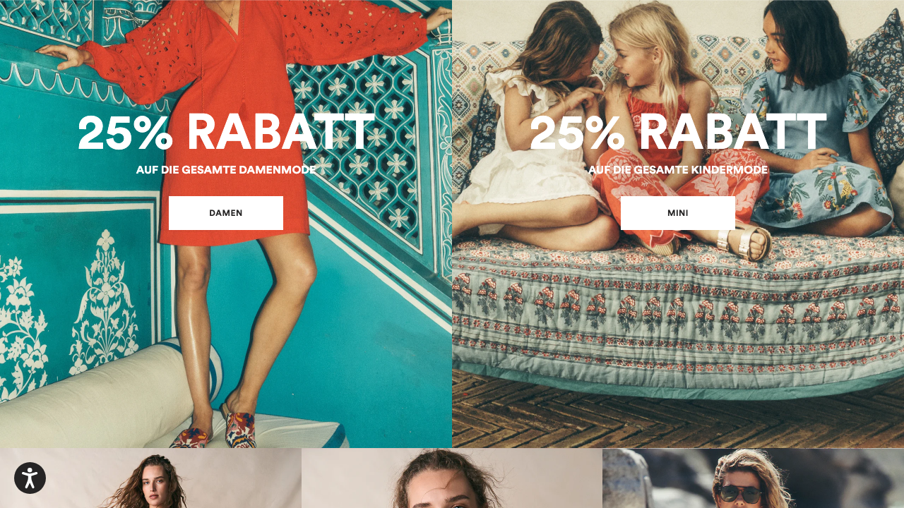 Boden DE 25 percent Rabatt category banners across multiple sections of eu.boden.com/de-at