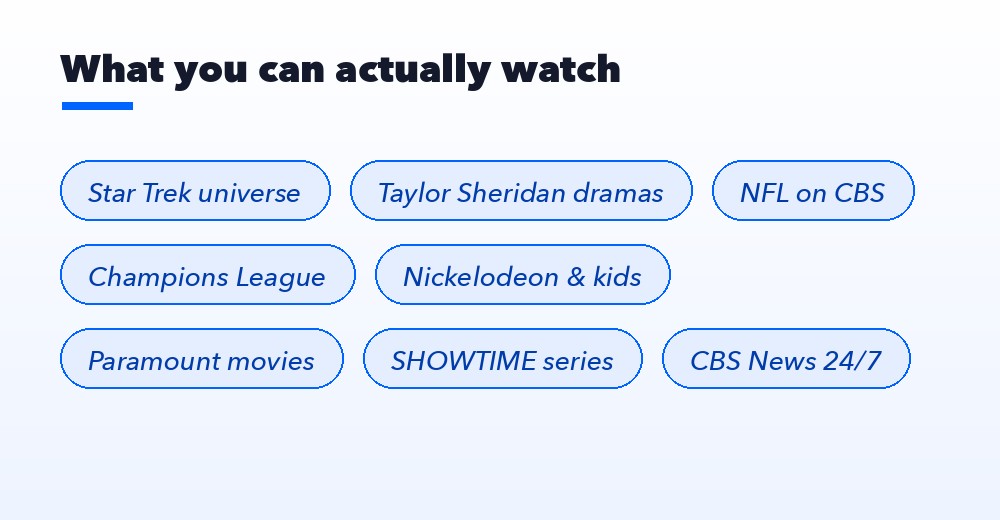 What you can watch on Paramount+: Star Trek, Taylor Sheridan dramas, NFL on CBS, Champions League, Nickelodeon, Paramount movies, SHOWTIME series, CBS News 24/7