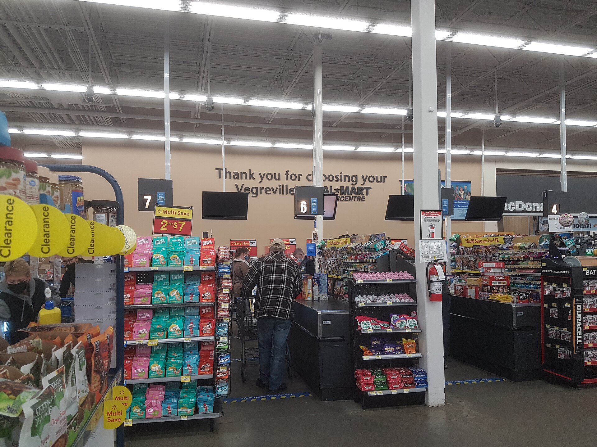 Checkout lanes at a Walmart Canada store in Vegreville, Alberta