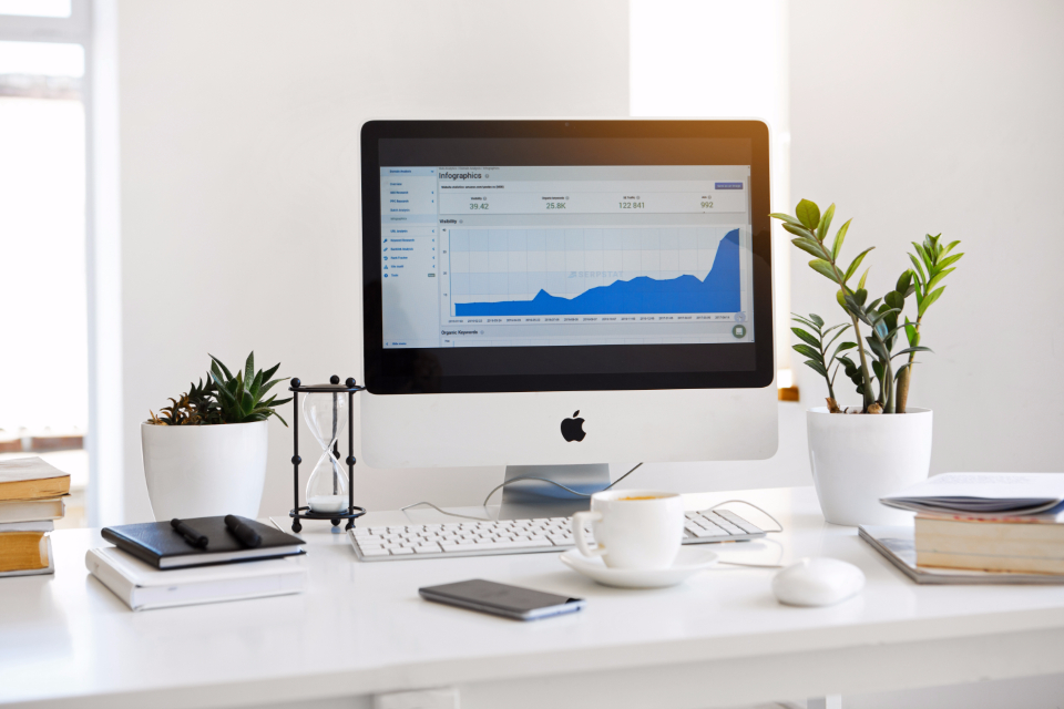 Marketing performance data and analytics on a computer screen