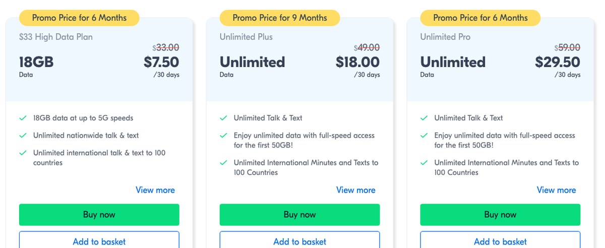 Lycamobile US unlimited plans compared: $33 High Data Plan 18GB at $7.50, Unlimited Plus at $18 and Unlimited Pro at $29.50 per 30 days