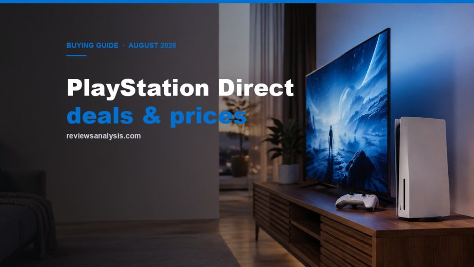 PlayStation Direct deals and prices guide cover: console and TV in a living room