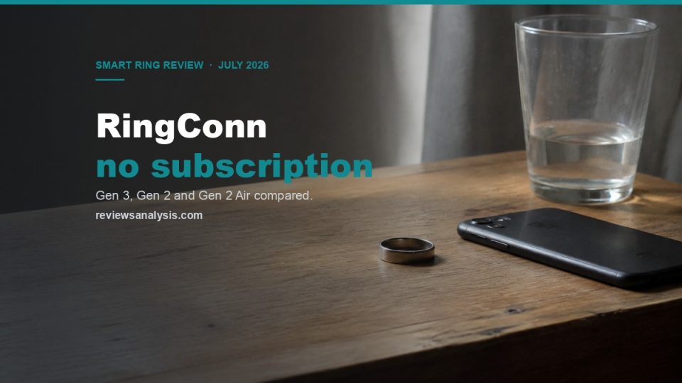 RingConn smart ring review cover: titanium ring on a bedside table