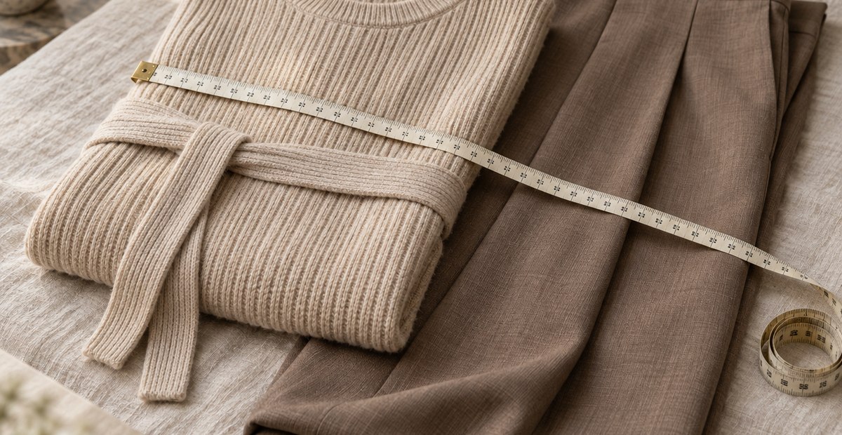 Measuring tape and folded plus size clothing for SHEIN Curve sizing