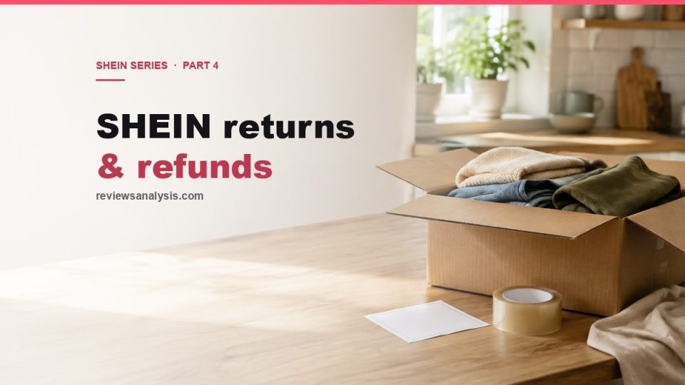 SHEIN returns guide cover: return parcel packed on a kitchen table