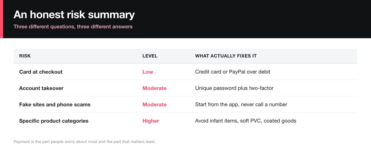 A risk summary for SHEIN covering payment, account data and product categories