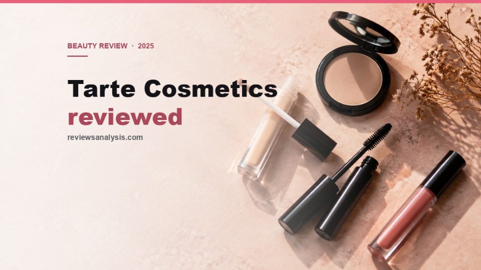 Tarte Cosmetics review cover: concealer, mascara and powder flat lay