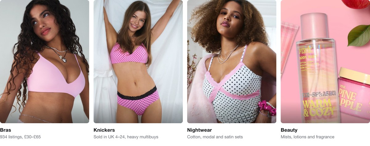 Victoria's Secret UK categories: bras, knickers, nightwear and beauty