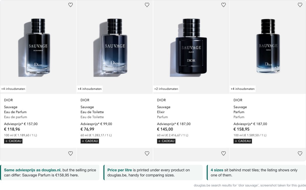 douglas.be search results for Dior Sauvage with adviesprijs and price per litre
